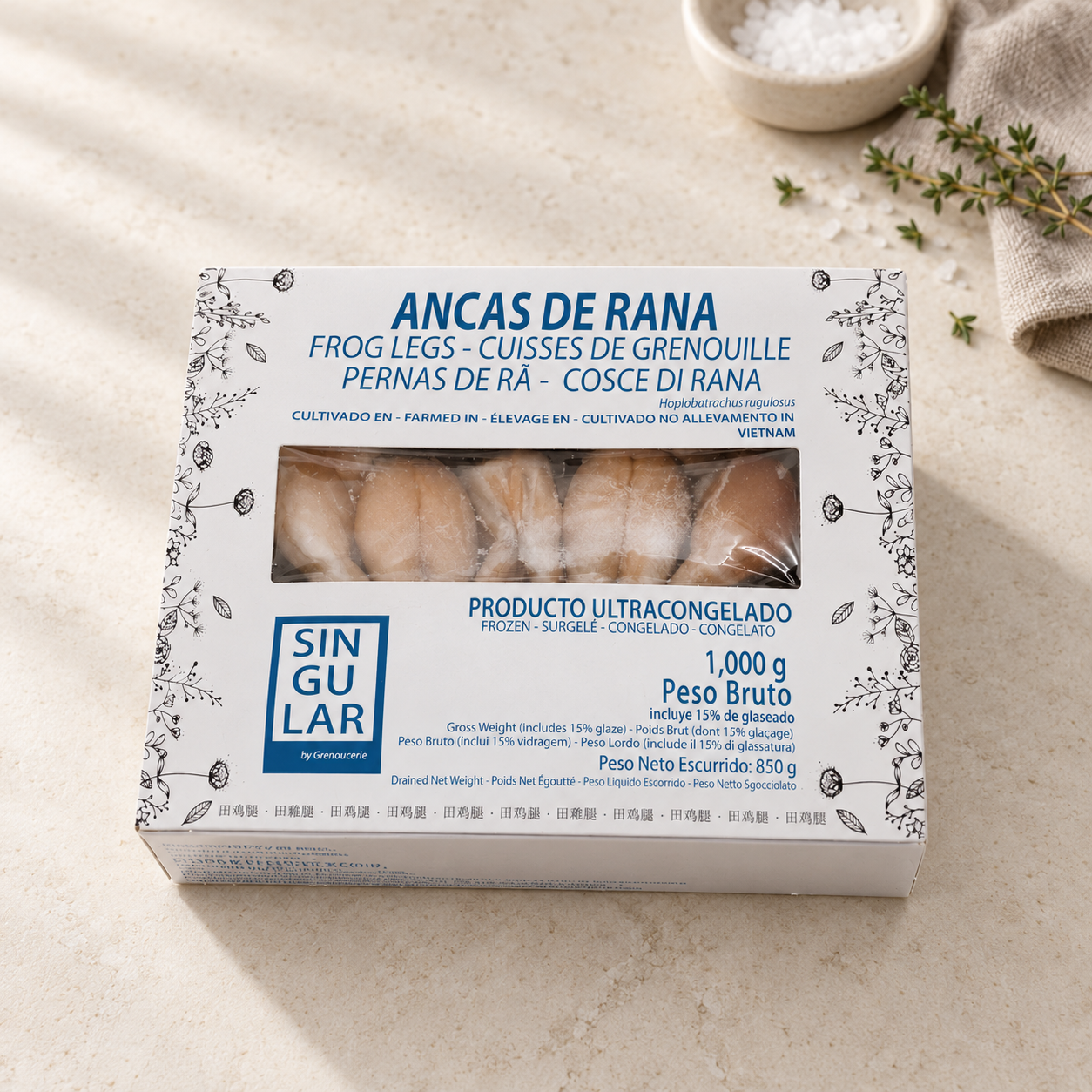 Estuche de ancas de rana ultracongeladas IQF 1 kg - SIN GULAR